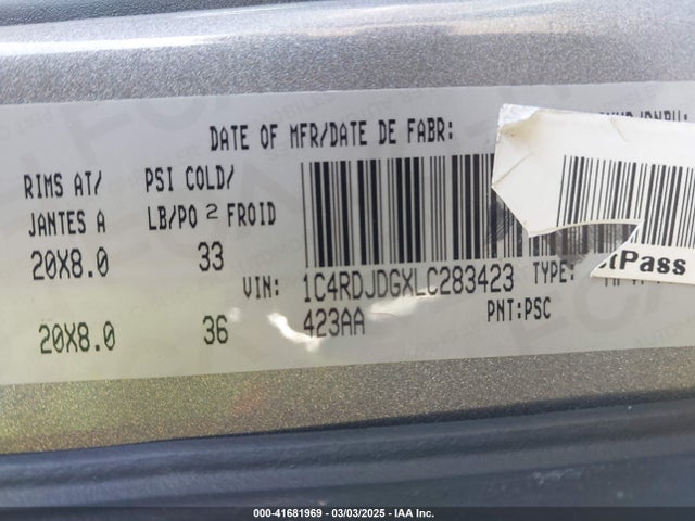 Dodge DURANGO GT 2020 1C4RDJDGXLC283423 Image 9