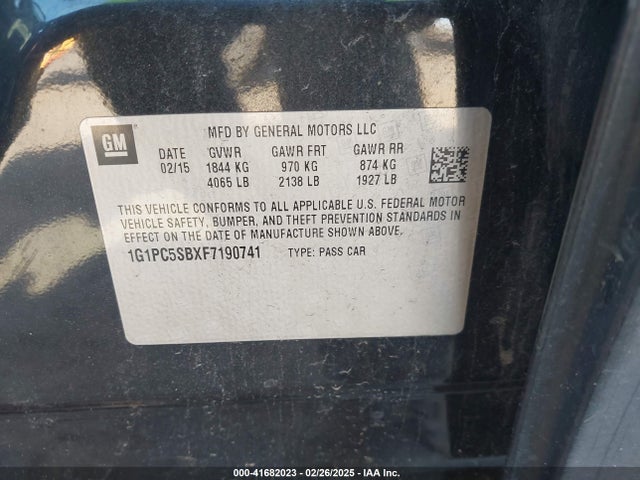1G1PC5SBXF7190741 Chevrolet Cruze 1lt Auto
