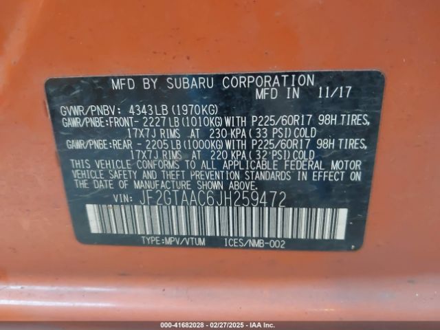 JF2GTAAC6JH259472 Subaru Crosstrek 2.0i