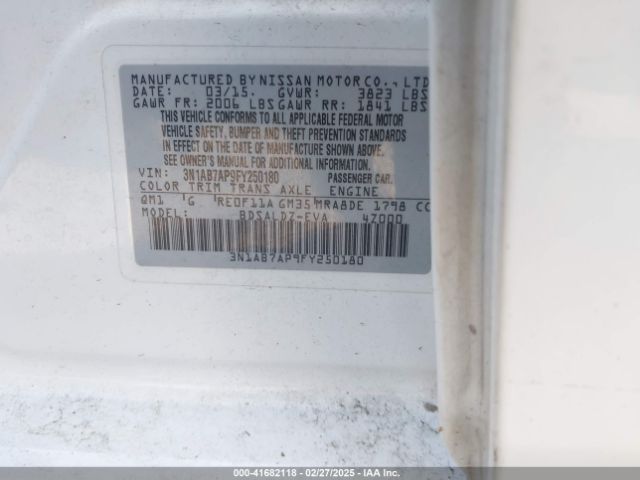 3N1AB7AP9FY250180 Nissan Sentra Fe+ S/s/sl/sr/sv