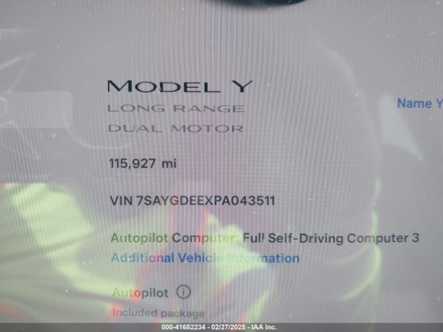 7SAYGDEEXPA043511 Tesla Model Y Awd/long Range Dual Motor All-wheel Drive