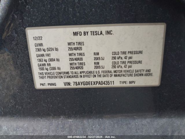 7SAYGDEEXPA043511 Tesla Model Y Awd/long Range Dual Motor All-wheel Drive