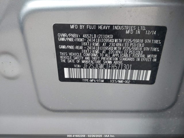 Subaru 2.0l turbo u4 2015 JF2SJGWC1FH571301 Image 9