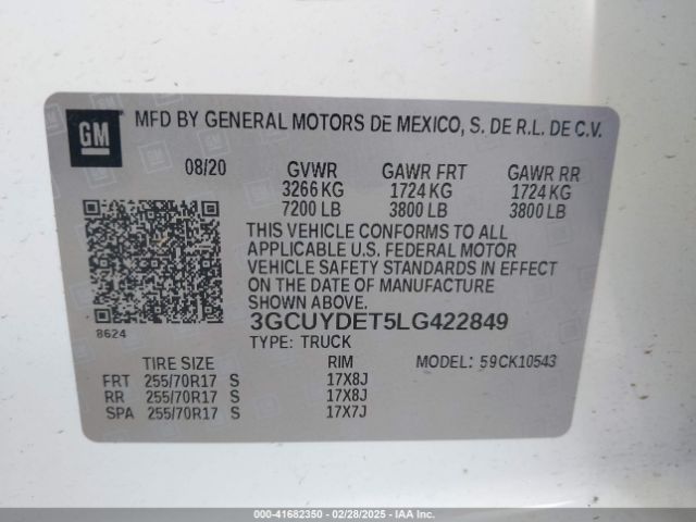 3GCUYDET5LG422849 Chevrolet Silverado 1500 4wd  Short Bed Lt