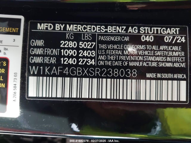 W1KAF4GBXSR238038 Mercedes-Benz C 300