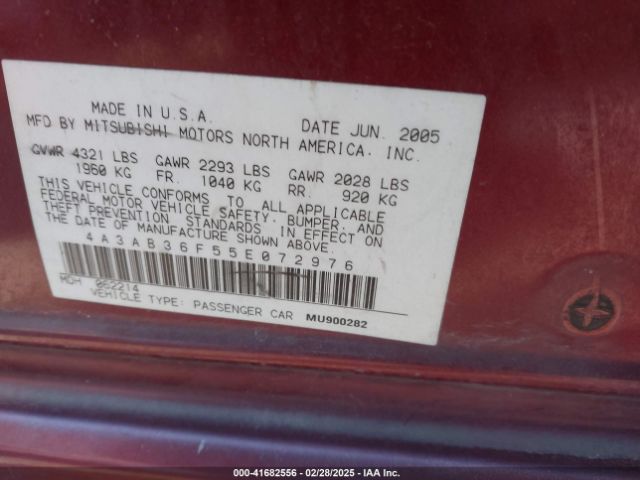 2005 MITSUBISHI GALANT 4A3AB36F55E072976 Photo 8