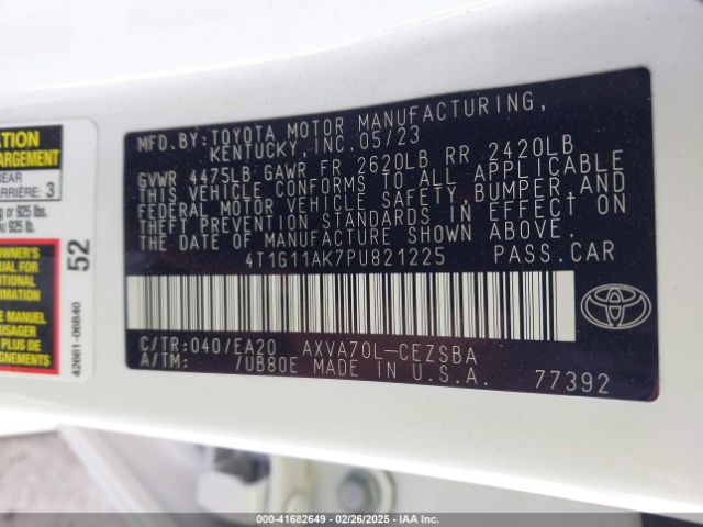 4T1G11AK7PU821225 Toyota CAMRY SE