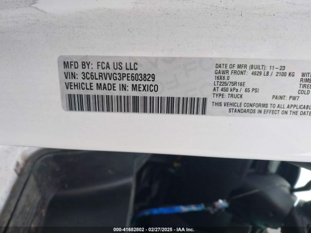3C6LRVVG3PE603829 RAM Promaster 2500 Low Roof 136 Wb