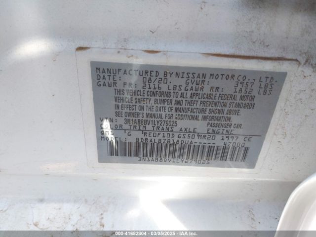 3N1AB8BV1LY279025 Nissan Sentra S Xtronic Cvt