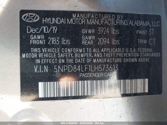 5NPD84LF1LH573613 Hyundai ELANTRA SEL