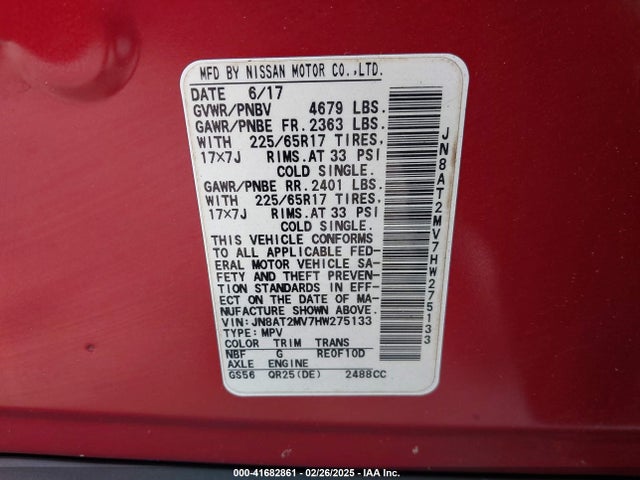 JN8AT2MV7HW275133 Nissan ROGUE S