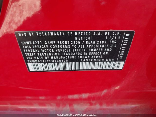 3VWD07AJ2EM239200 Volkswagen Jetta 1.8t Se