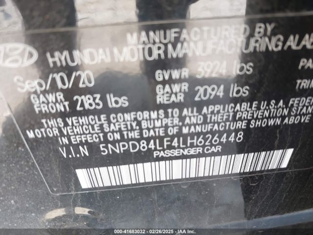 5NPD84LF4LH626448 Hyundai Elantra Value Edition