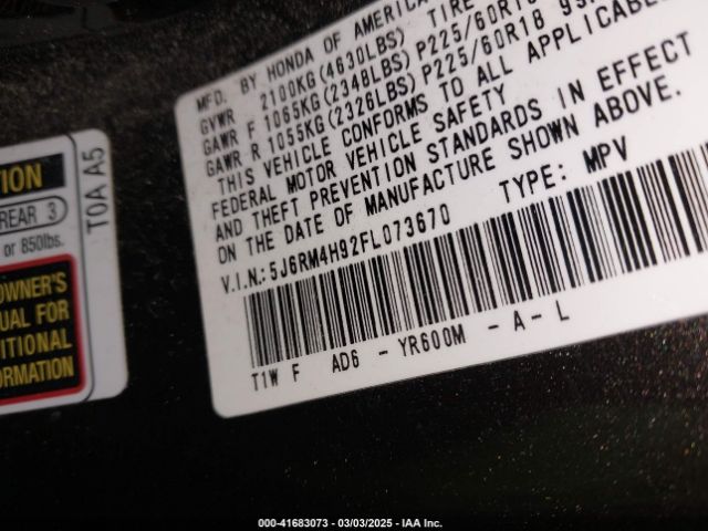 5J6RM4H92FL073670 Honda Cr-v Touring