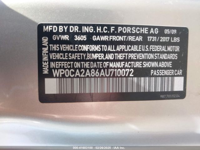 2010 PORSCHE BOXSTER WP0CA2A86AU710072 Photo 8