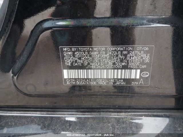 2007 LEXUS IS 350 JTHBE262672007093 Photo 8