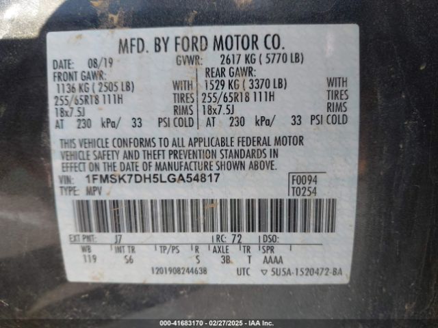 2020 FORD EXPLORER 1FMSK7DH5LGA54817 Photo 8