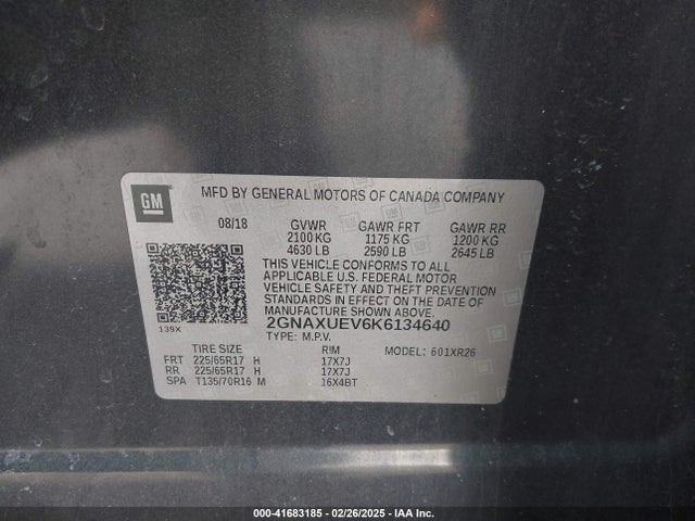2GNAXUEV6K6134640 Chevrolet EQUINOX LT