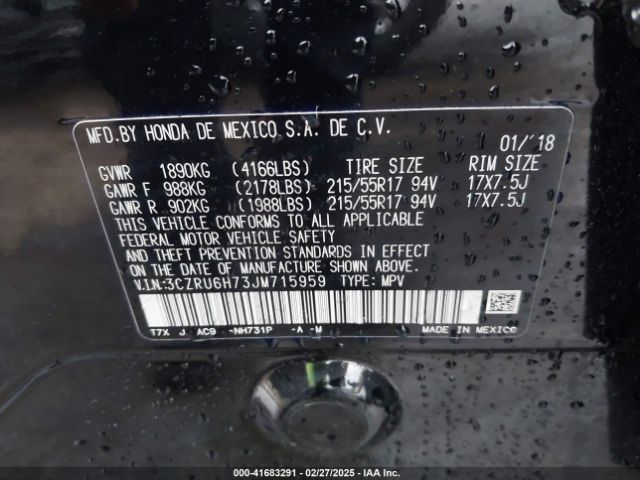 3CZRU6H73JM715959 Honda Hr-v Ex-l