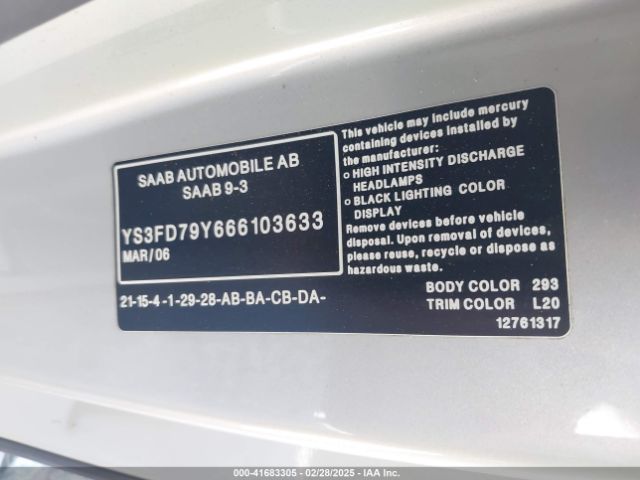 2006 SAAB 9-3 YS3FD79Y666103633 Photo 8
