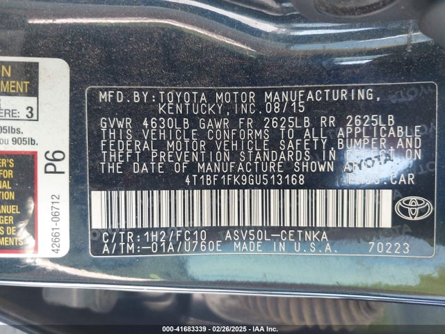 Toyota CAMRY LE 2016 4T1BF1FK9GU513168 Image 9