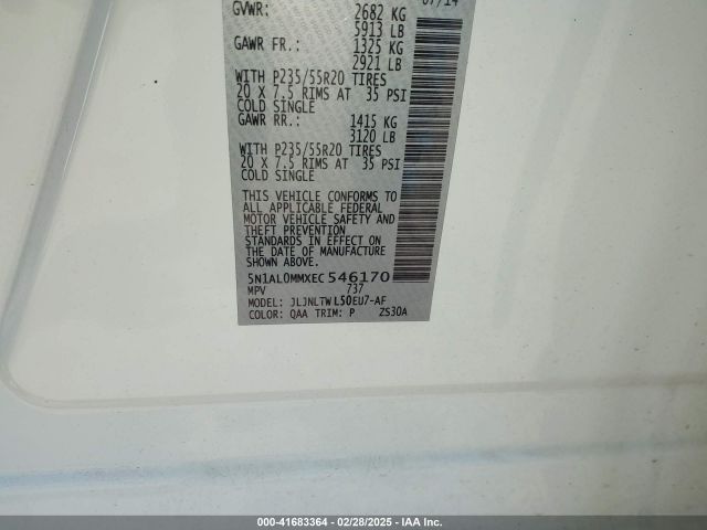 5N1AL0MMXEC546170 Infiniti QX60