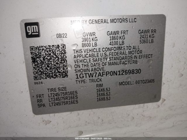 1GTW7AFP0N1269830 GMC Savana Cargo Rwd 2500 Regular Wheelbase Work Van