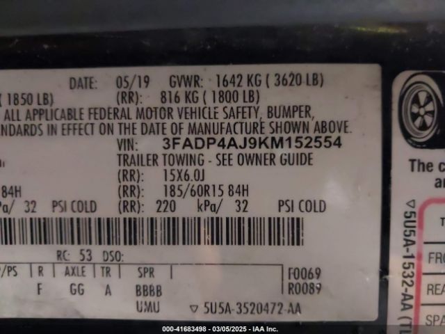 3FADP4AJ9KM152554 Ford FIESTA S