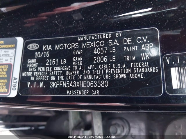 KIA FORTE SX 2017 3KPFN5A3XHE063580 Image 9