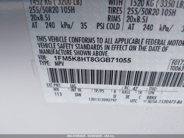 1FM5K8HT8GGB71055 Ford Explorer Platinum