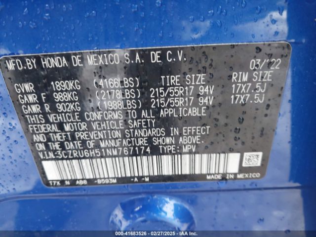3CZRU6H51NM767174 Honda Hr-v Awd Ex
