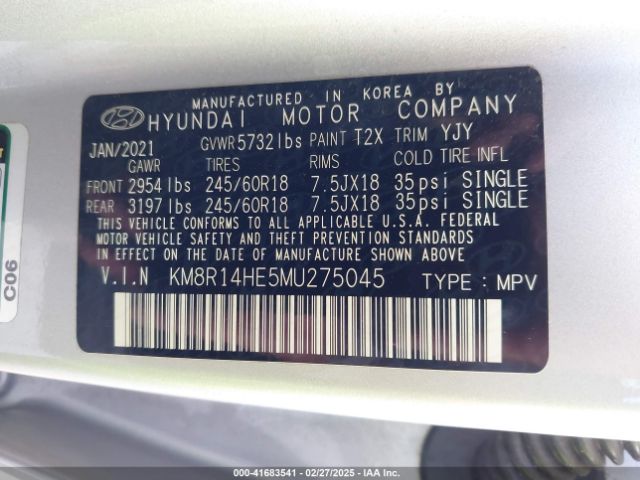 KM8R14HE5MU275045 Hyundai Palisade Se