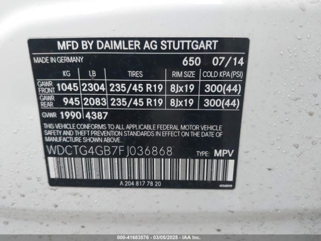 WDCTG4GB7FJ036868 Mercedes-Benz Gla 250 4matic