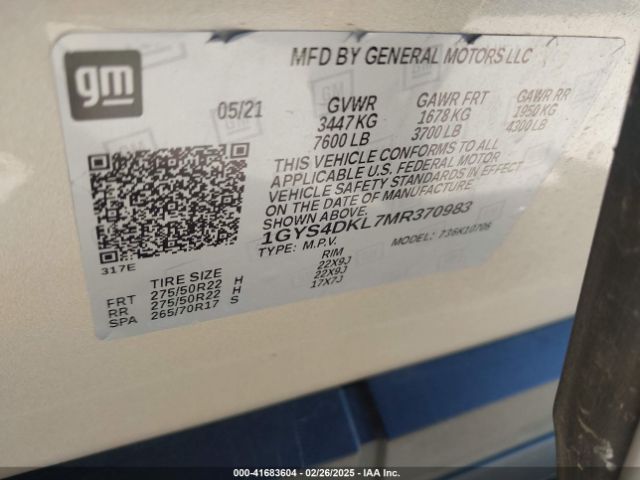 1GYS4DKL7MR370983 Cadillac Escalade 4wd Premium Luxury Platinum