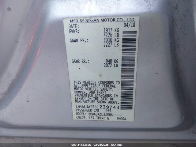 1N4AL3AP2JC239743 Nissan Altima 2.5 Sl