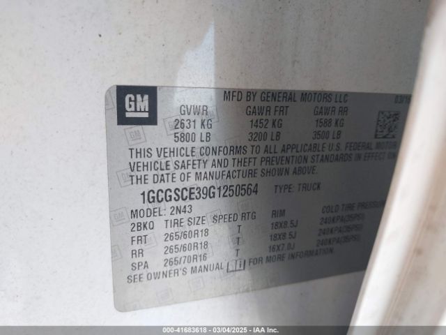 1GCGSCE39G1250564 Chevrolet Colorado Lt