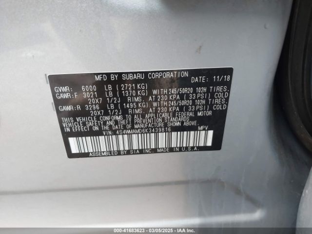 4S4WMAMD6K3439816 Subaru Ascent Limited