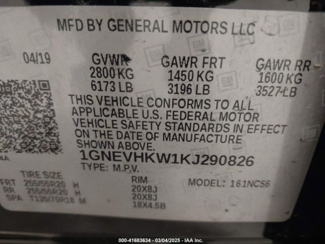 1GNEVHKW1KJ290826 Chevrolet Traverse 3lt