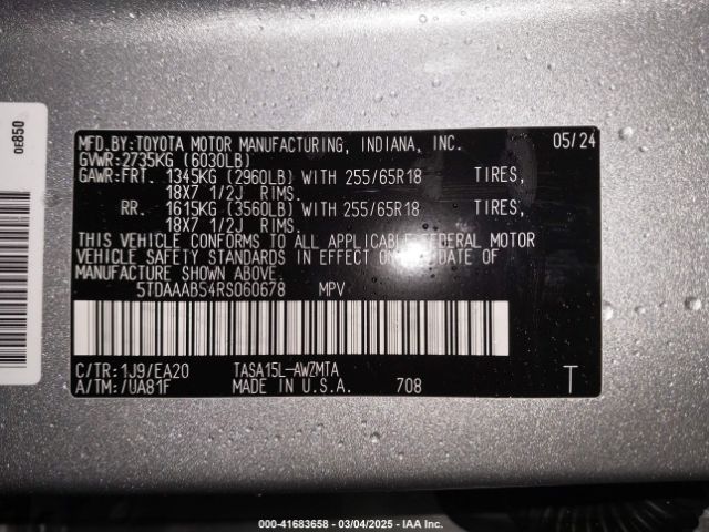 5TDAAAB54RS060678 Toyota Grand Highlander Xle