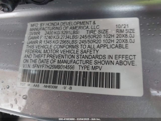 5FNYF7H26MB014556 Honda Passport 2wd Sport