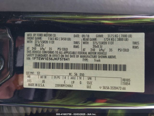 1FTEW1E56JKF57841 Ford F-150 Xl