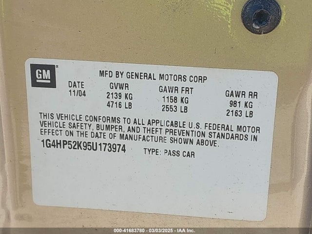 Продажа на аукционе авто 2005 Buick Lesabre Custom, vin: 1G4HP52K95U173974, номер лота: 41683780