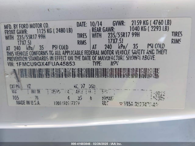 Ford ESCAPE SE 2015 1FMCU9GX4FUA45853 Image 9