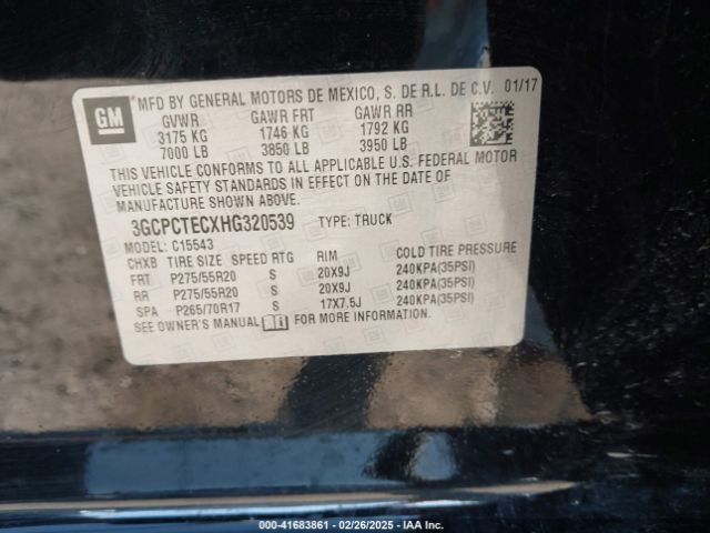 3GCPCTECXHG320539 Chevrolet Silverado 1500 High Country