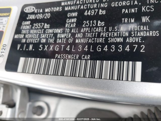 5XXGT4L34LG433472 KIA Optima Lx
