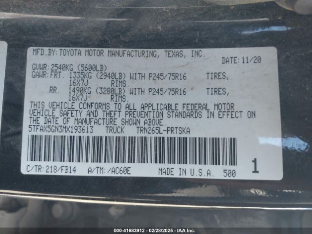 5TFAX5GN3MX193613 Toyota Tacoma Sr