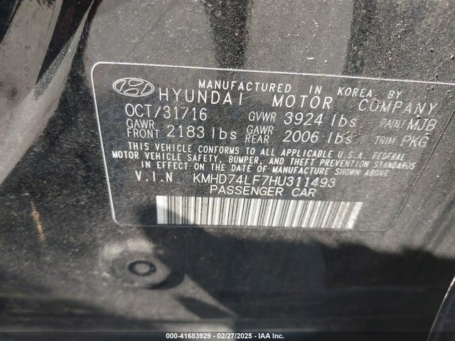KMHD74LF7HU311493 Hyundai ELANTRA SE