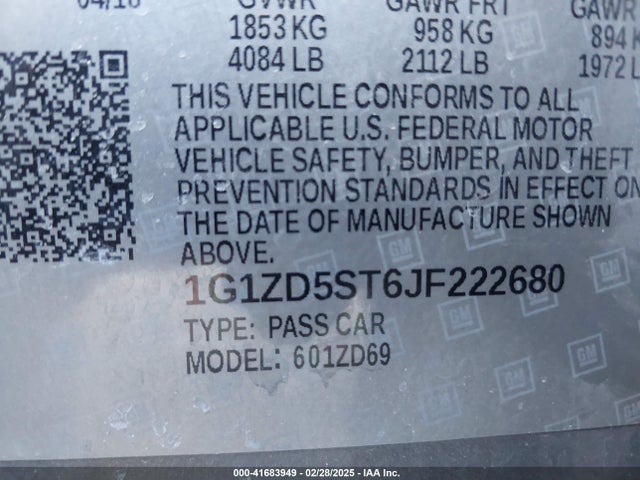 1G1ZD5ST6JF222680 Chevrolet MALIBU LT