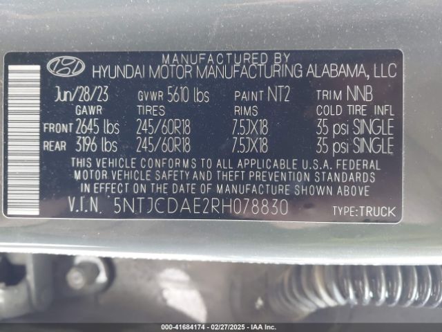 5NTJCDAE2RH078830 Hyundai Santa Cruz Sel
