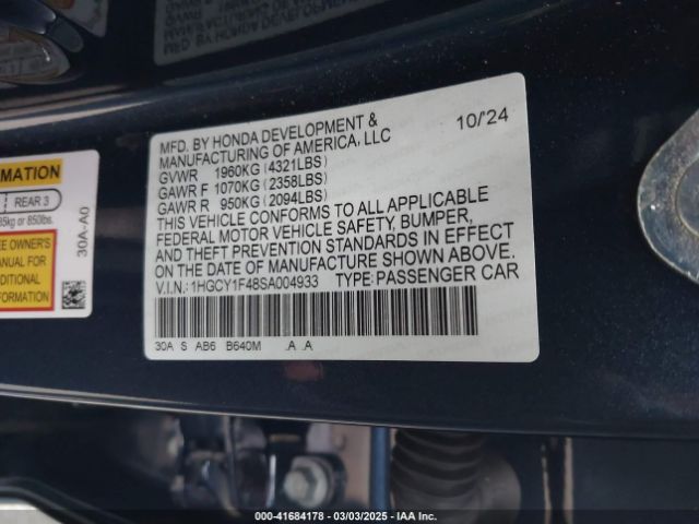 1HGCY1F48SA004933 Honda ACCORD SE